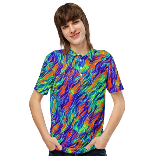 Blue Flame Motion on a Men's Slim Fit Polo Shirt