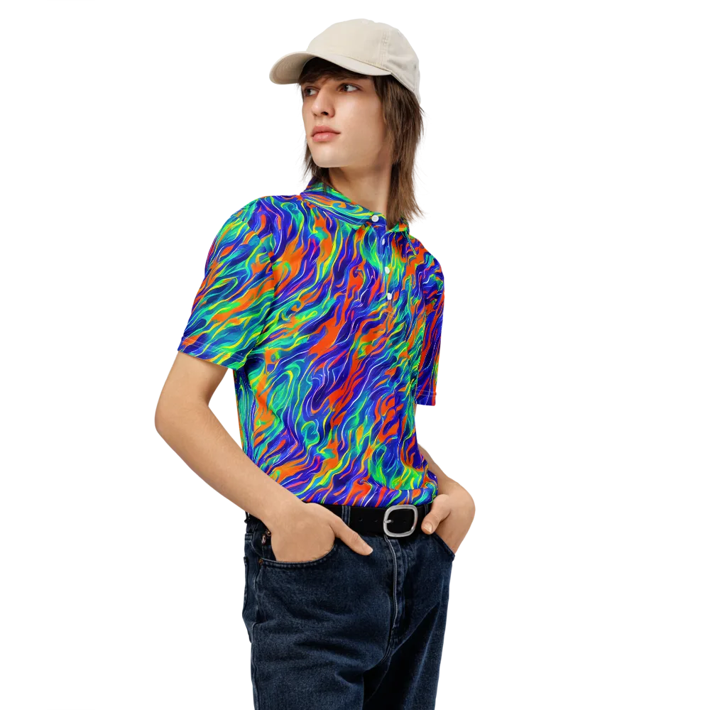 Blue Flame Motion on Men's Slim Fit Polo Shirt — Right Front