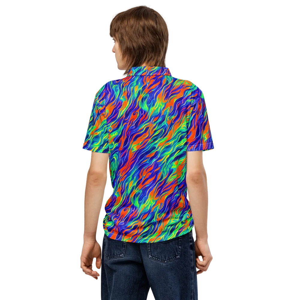 Blue Flame Motion on Men's Slim Fit Polo Shirt — Back