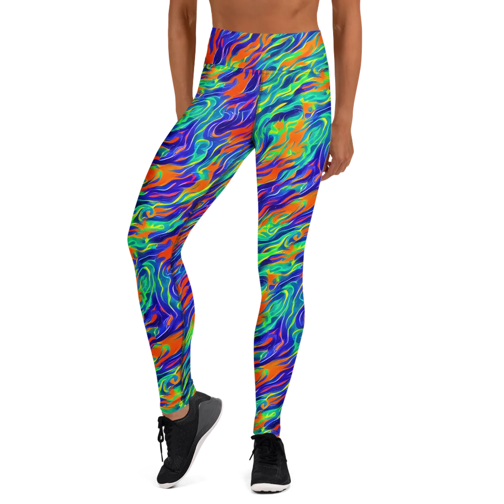 Blue Flame Motion on Yoga Leggings — Front