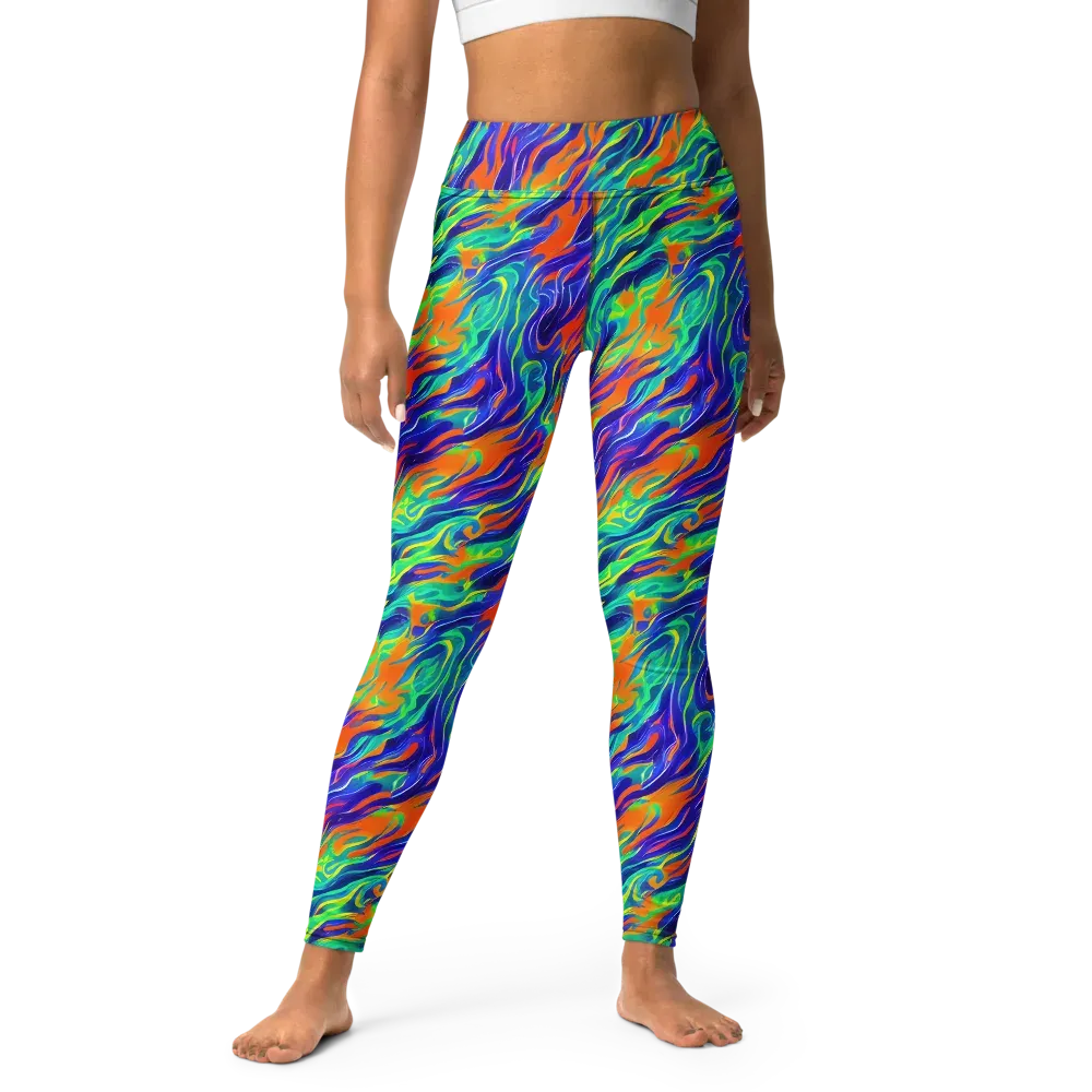 Blue Flame Motion on Yoga Leggings — Front