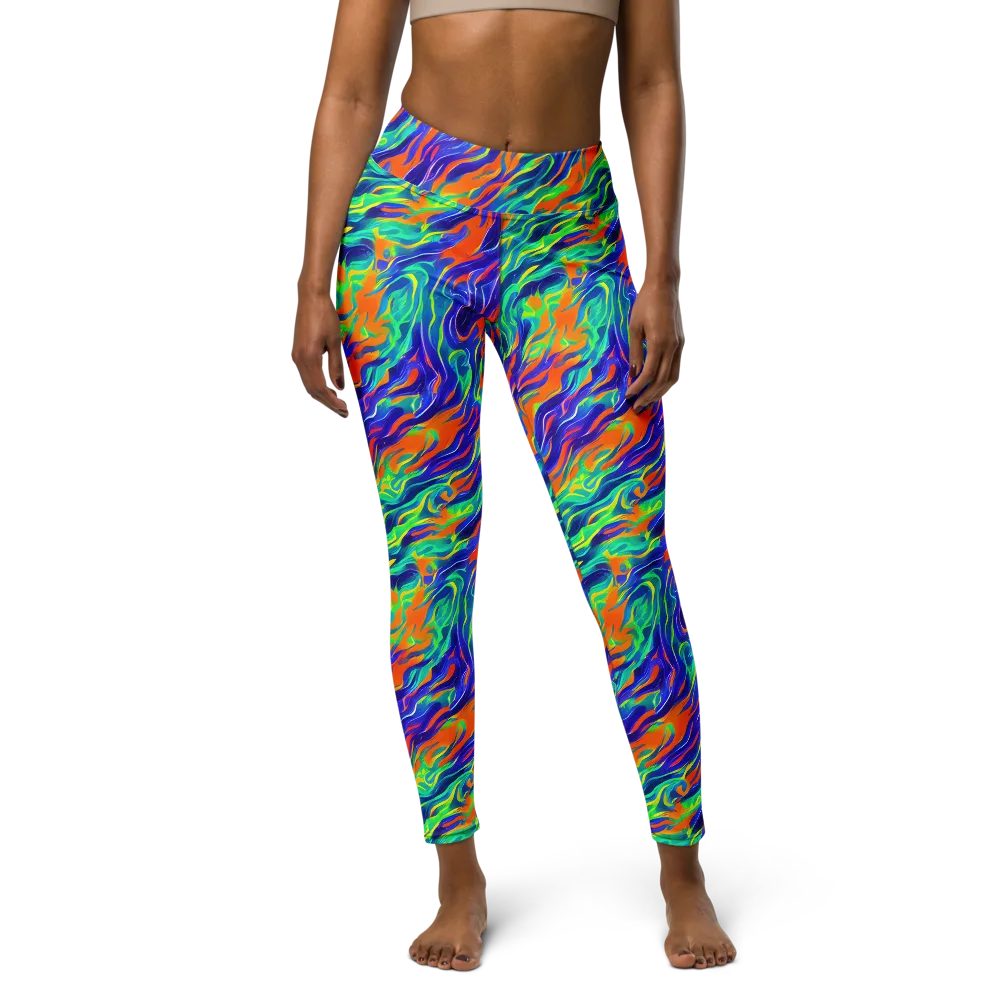 Blue Flame Motion on Yoga Leggings — Front