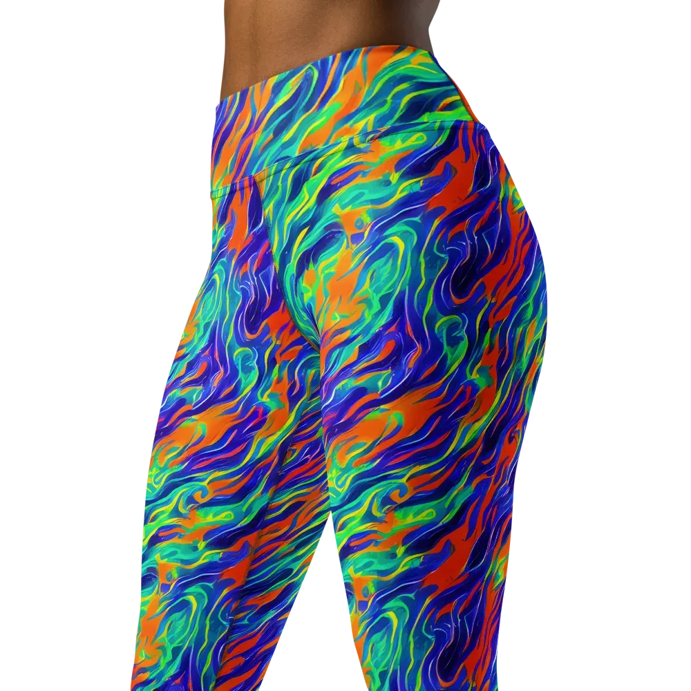 Blue Flame Motion on Yoga Leggings — Left Front