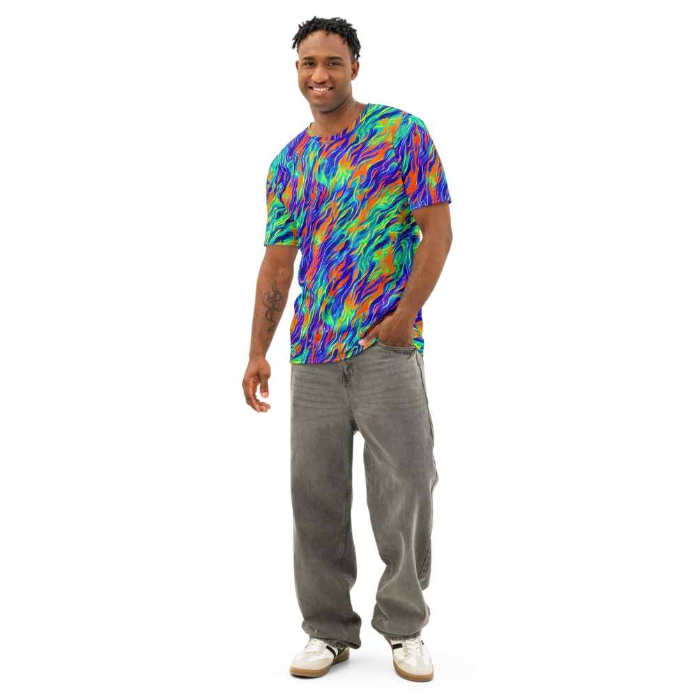 Blue Flame Motion on Men's Cotton Crew Neck T-Shirt — Front