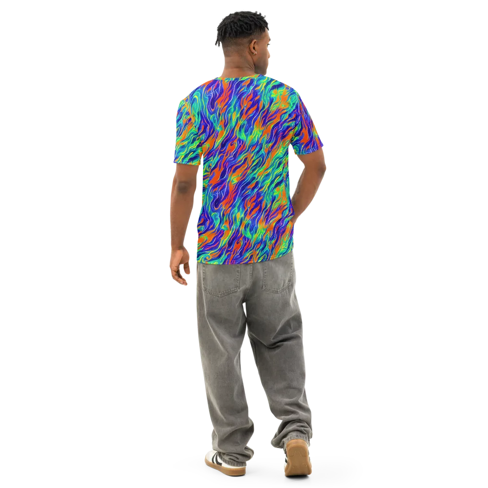 Blue Flame Motion on Men's Cotton Crew Neck T-Shirt — Back