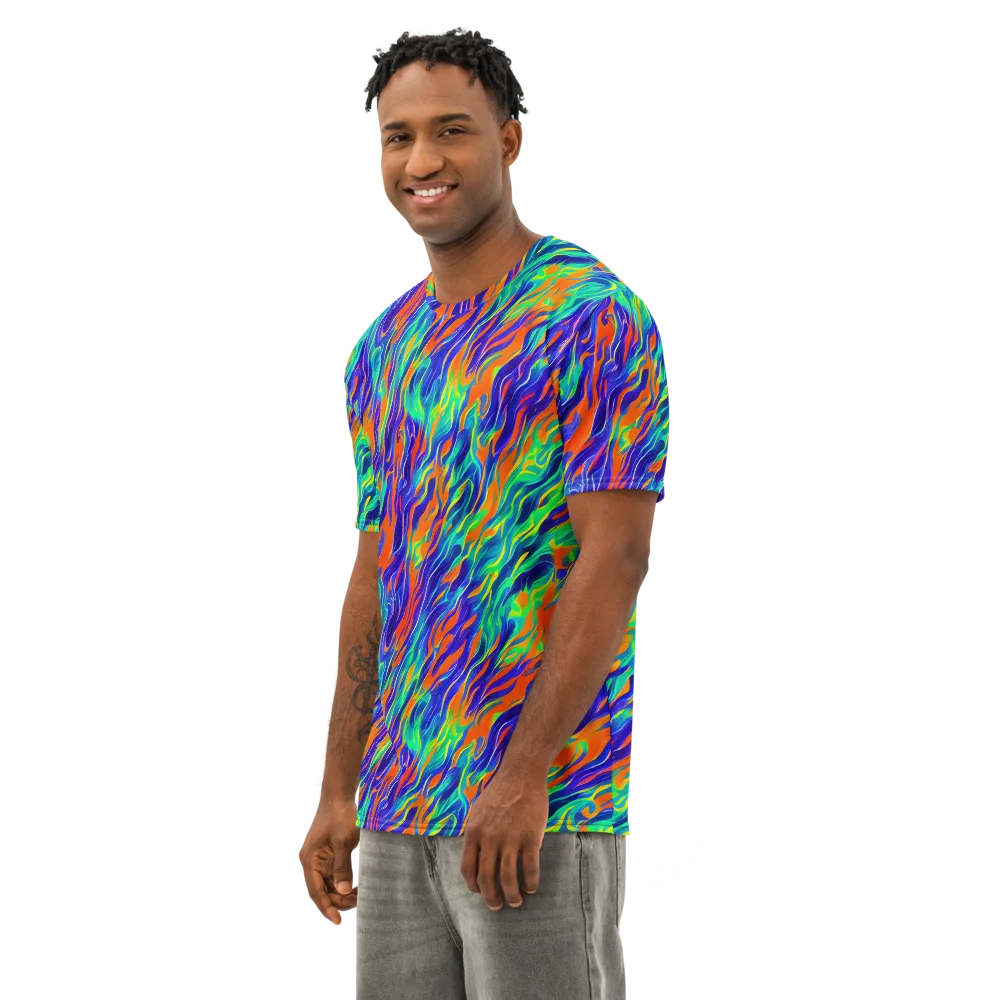 Blue Flame Motion on Men's Cotton Crew Neck T-Shirt — Left Front