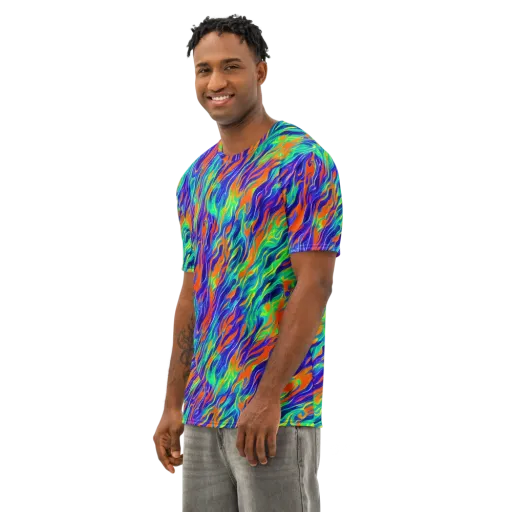 Blue Flame Motion on a Men's Cotton Crew Neck T-Shirt