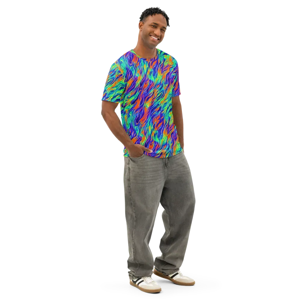 Blue Flame Motion on Men's Cotton Crew Neck T-Shirt — Right Front