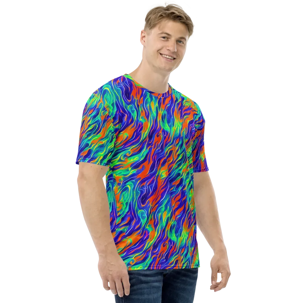Blue Flame Motion on Men's Crew Neck T-Shirt — Right