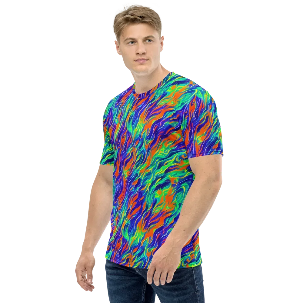Blue Flame Motion on Men's Crew Neck T-Shirt — Left