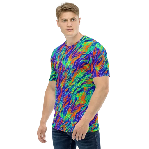 Blue Flame Motion on a Men's Crew Neck T-Shirt