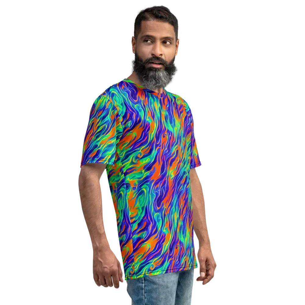 Blue Flame Motion on Men's Crew Neck T-Shirt — Right