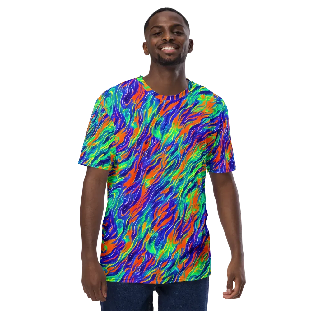 Blue Flame Motion on Men's Crew Neck T-Shirt — Front
