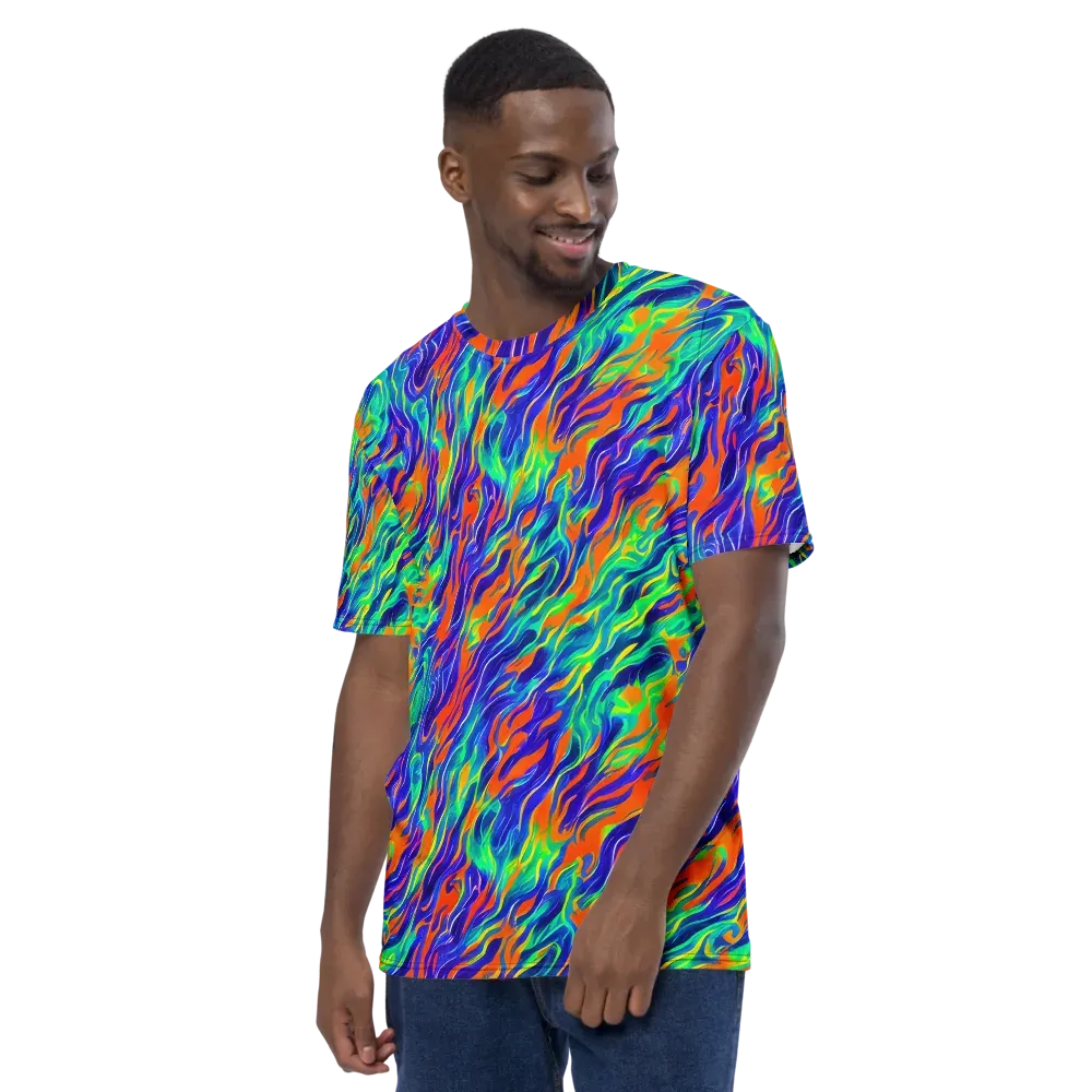Blue Flame Motion on Men's Crew Neck T-Shirt — Left