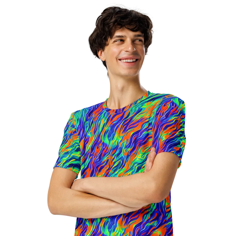 Blue Flame Motion on Men's Crew Neck T-Shirt — Left Front