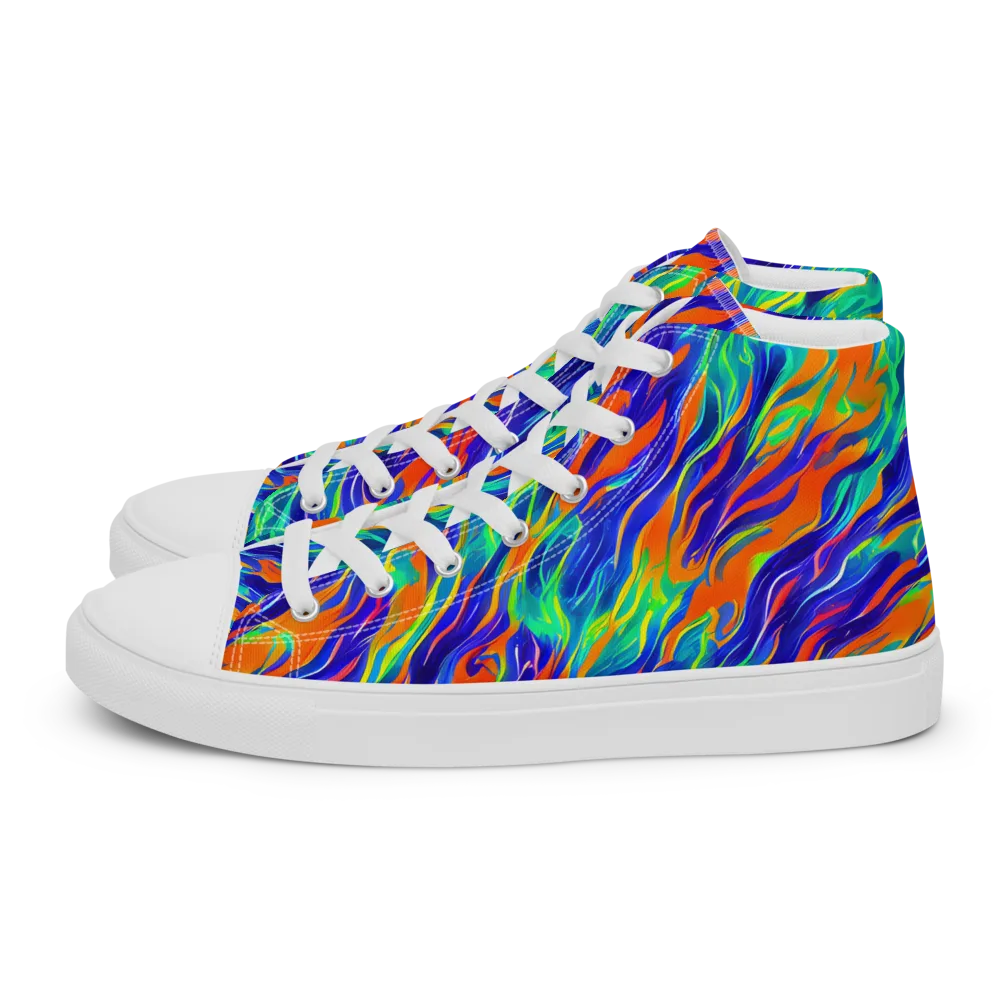 Blue Flame Motion on Men's High Top Canvas Shoes — Left