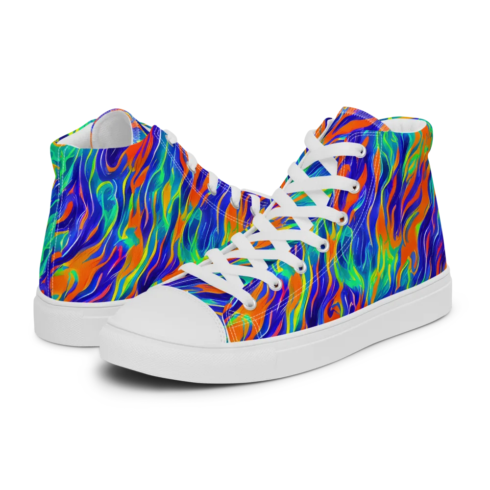 Blue Flame Motion on Men's High Top Canvas Shoes — Left