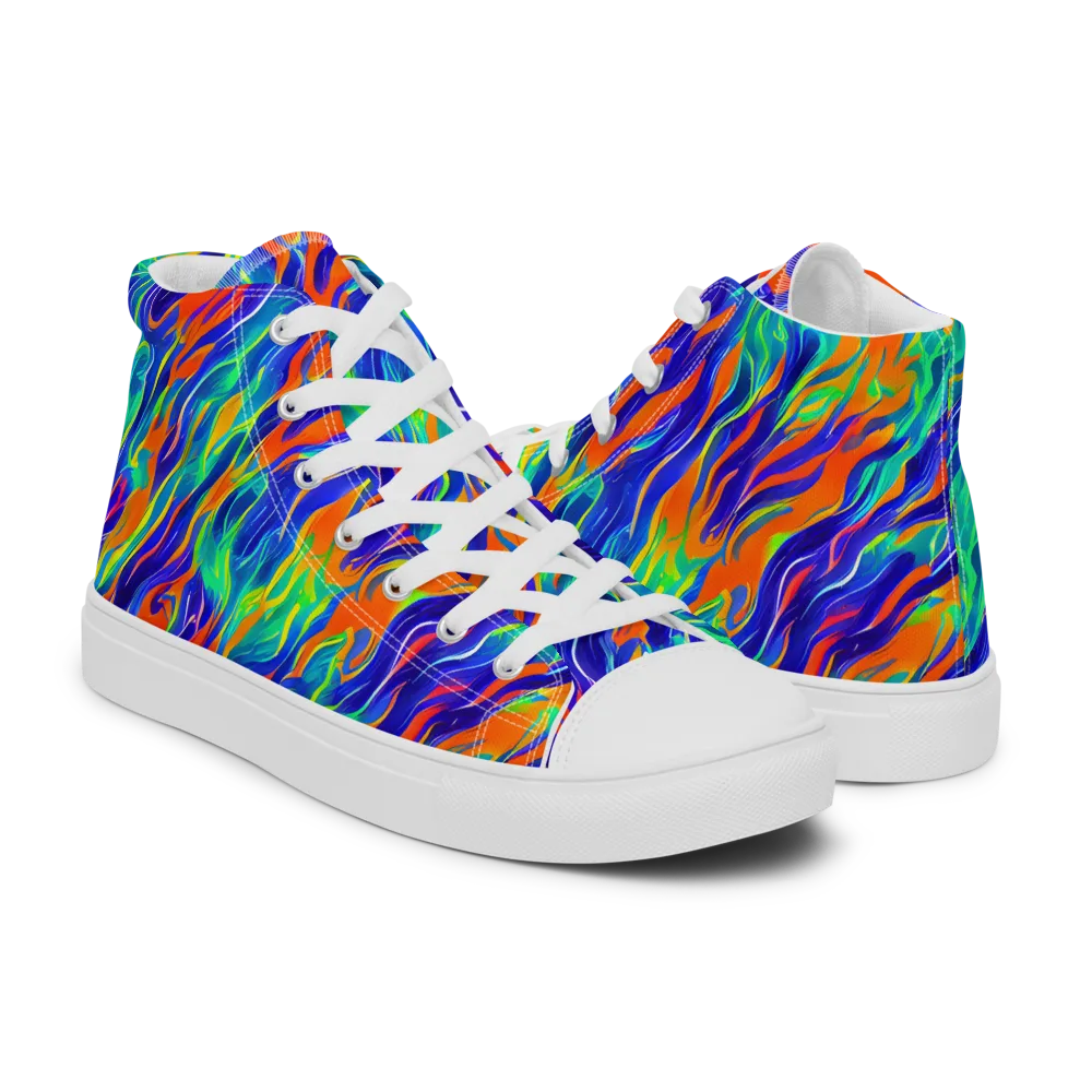 Blue Flame Motion on Men's High Top Canvas Shoes — Right