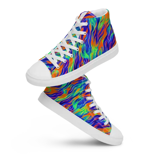 Blue Flame Motion on a Men's High Top Canvas Shoes