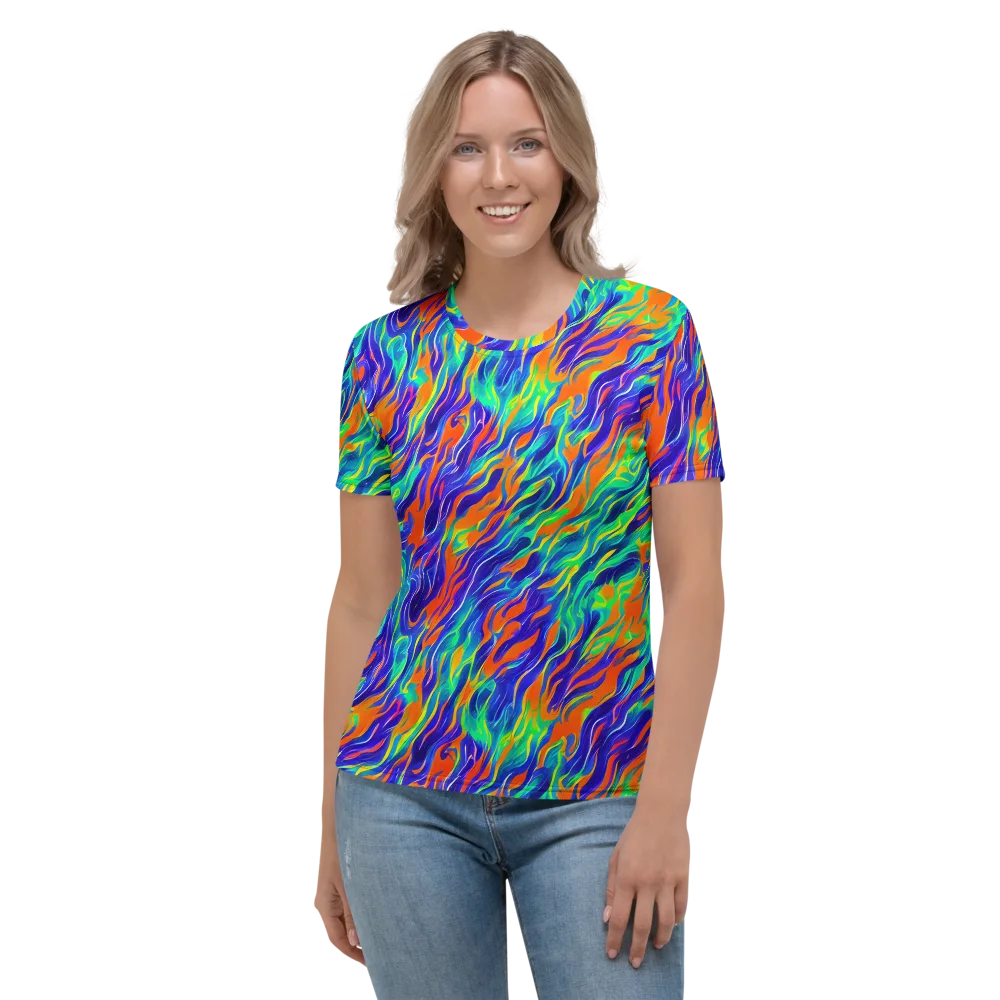 Blue Flame Motion on Women's Crew Neck T-Shirt — Front