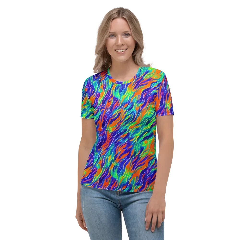 Blue Flame Motion on Women's Crew Neck T-Shirt — Front