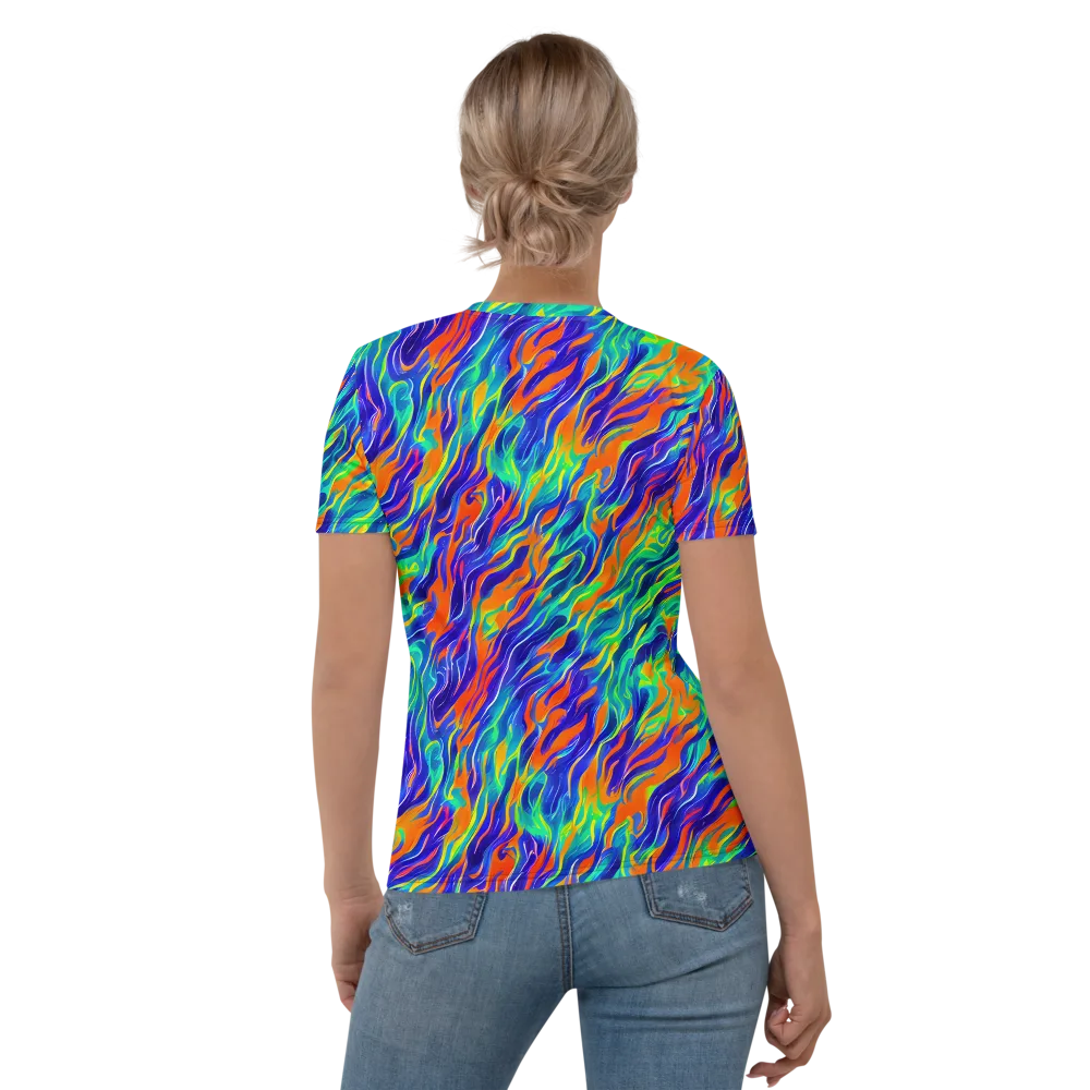 Blue Flame Motion on Women's Crew Neck T-Shirt — Back