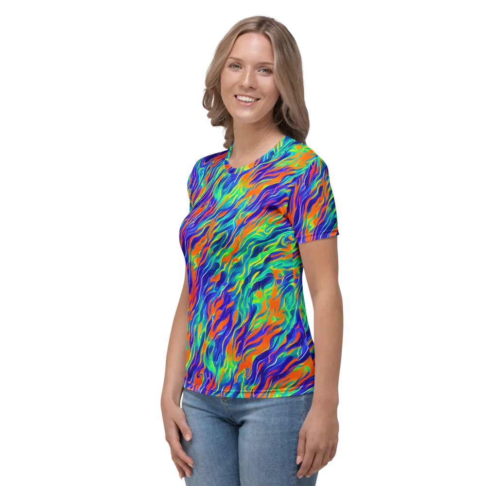 Blue Flame Motion on Women's Crew Neck T-Shirt — Left