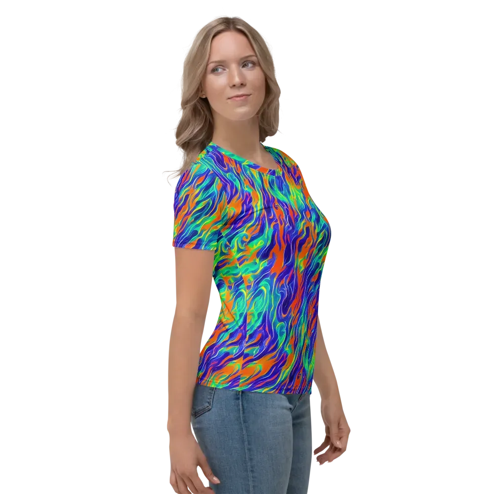 Blue Flame Motion on Women's Crew Neck T-Shirt — Right