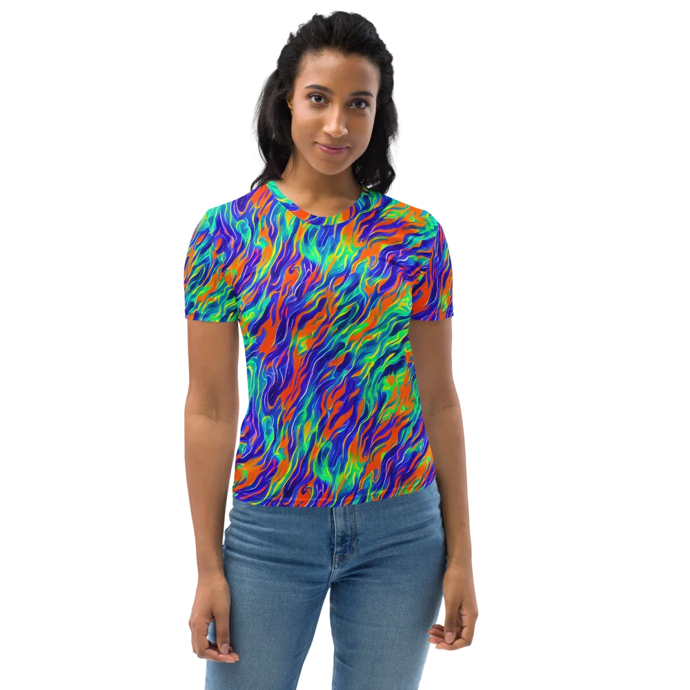 Blue Flame Motion on Women's Crew Neck T-Shirt — Front