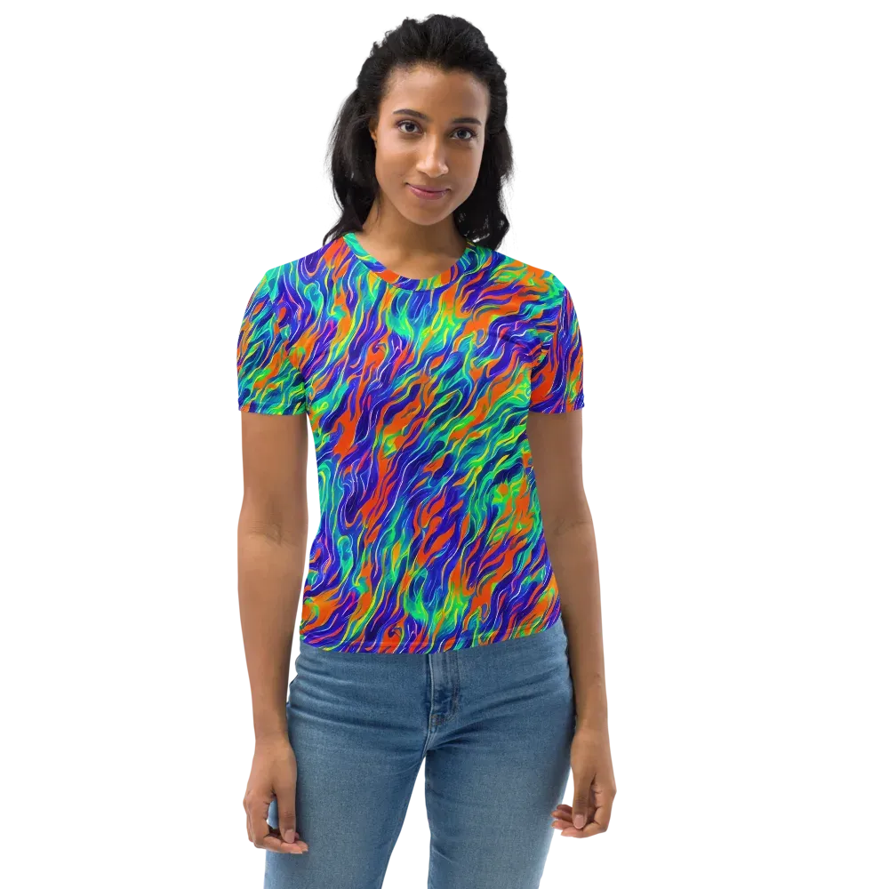 Blue Flame Motion on Women's Crew Neck T-Shirt — Front