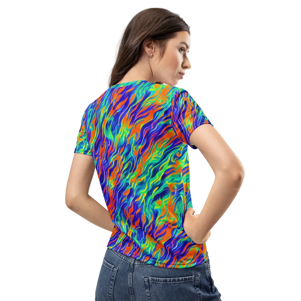 Blue Flame Motion on Women's Crew Neck T-Shirt — Back