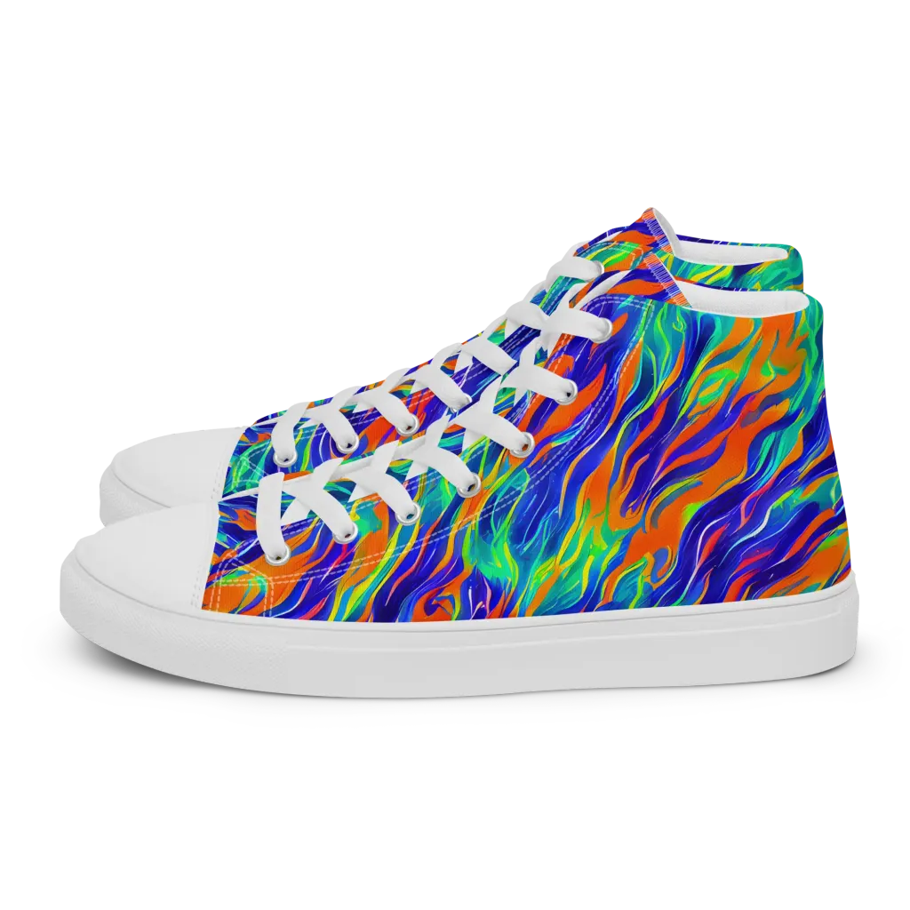 Blue Flame Motion on Women's High Top Canvas Shoes — Left