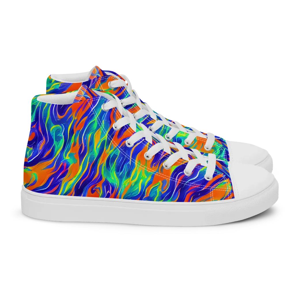 Blue Flame Motion on Women's High Top Canvas Shoes — Right