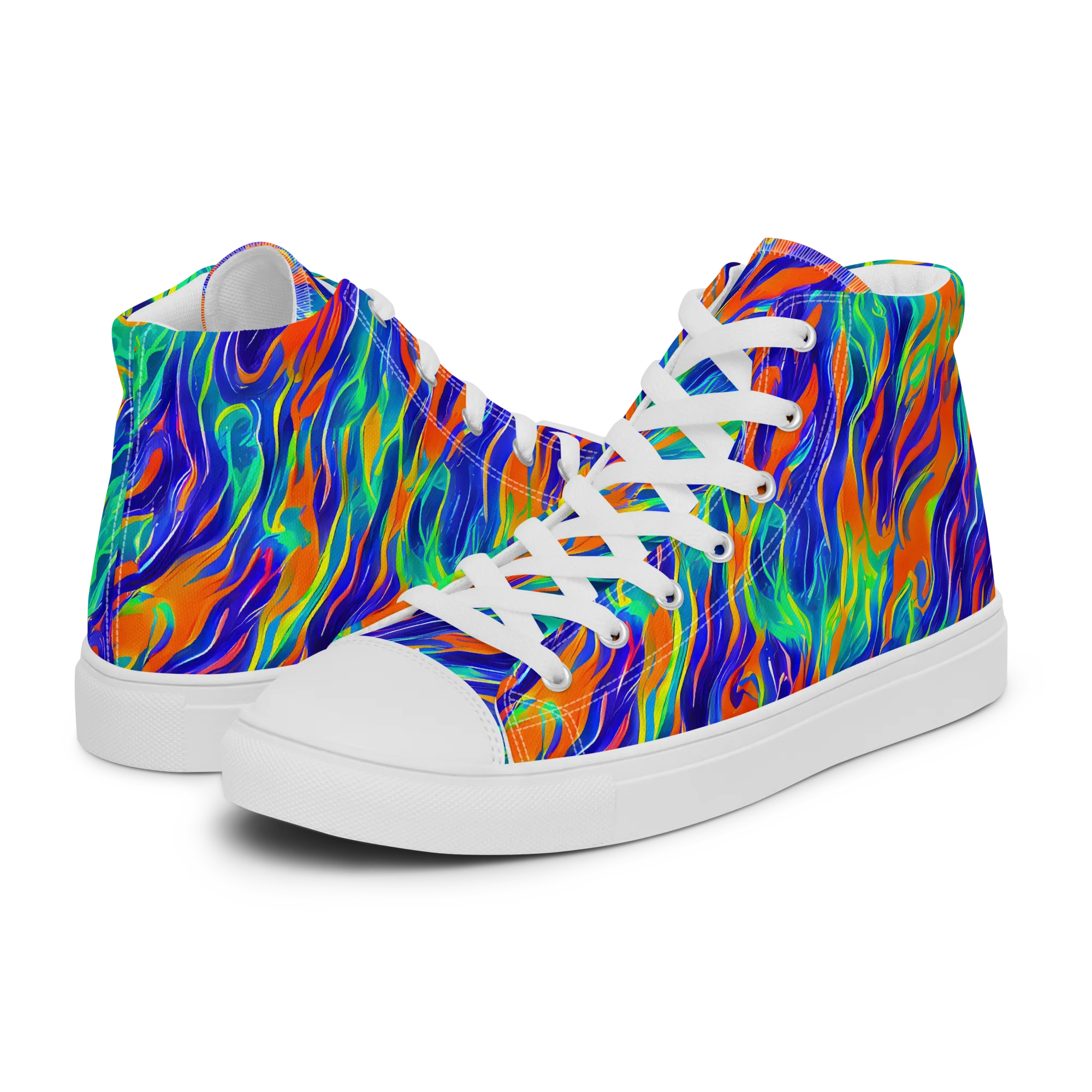 Blue Flame Motion on Women's High Top Canvas Shoes — Left