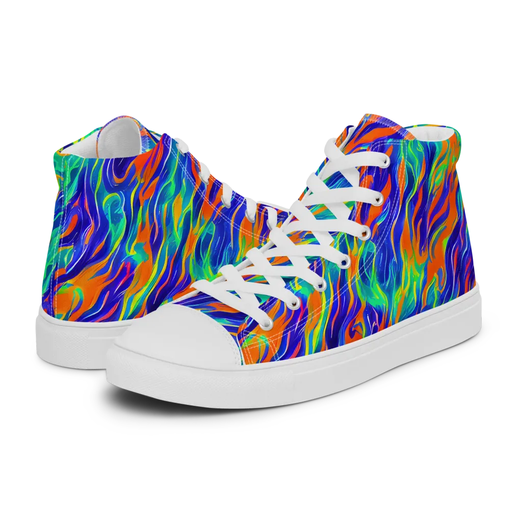 Blue Flame Motion on Women's High Top Canvas Shoes — Left