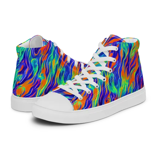 Blue Flame Motion on a Women's High Top Canvas Shoes