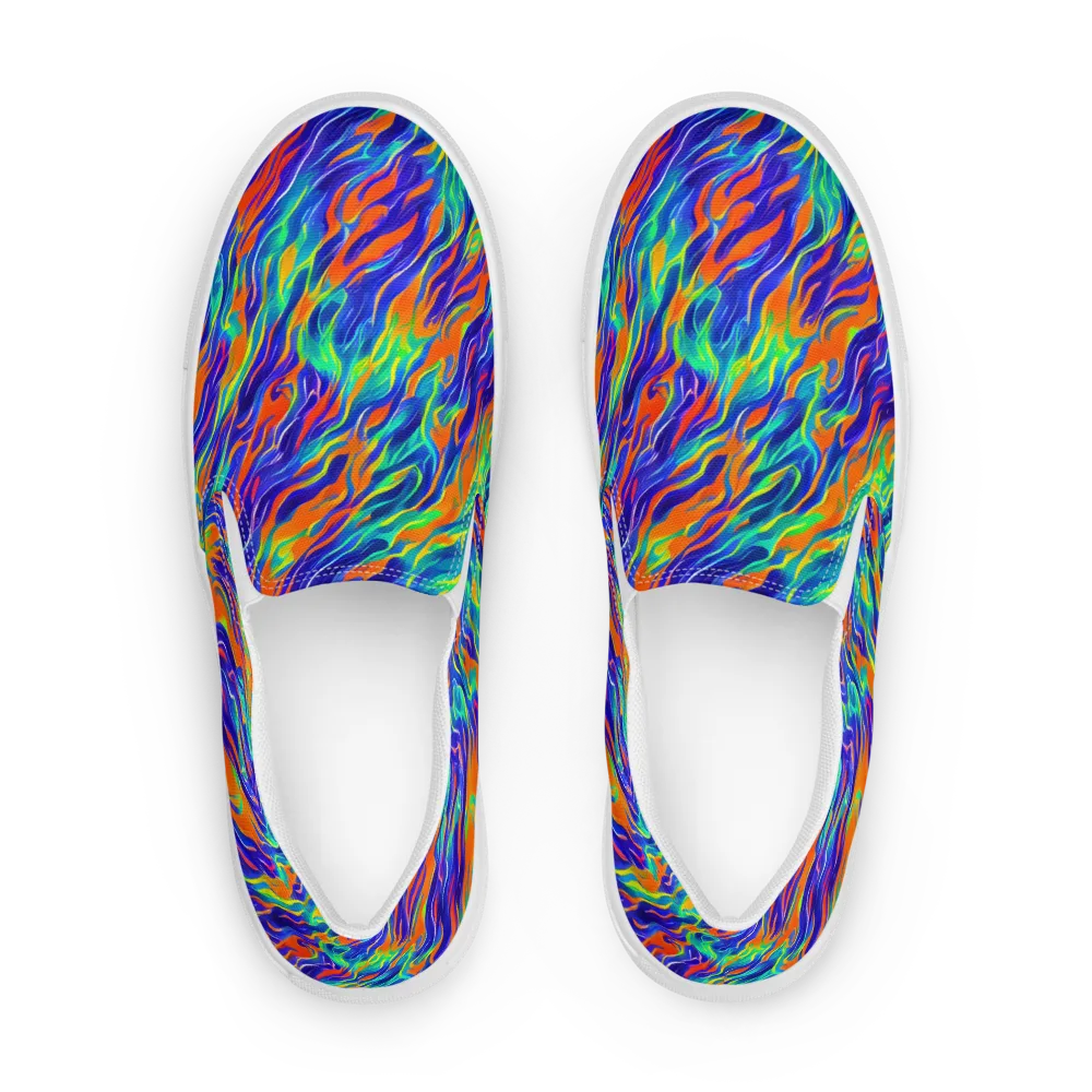 Blue Flame Motion on Men's Slip-On Canvas Shoes — Front