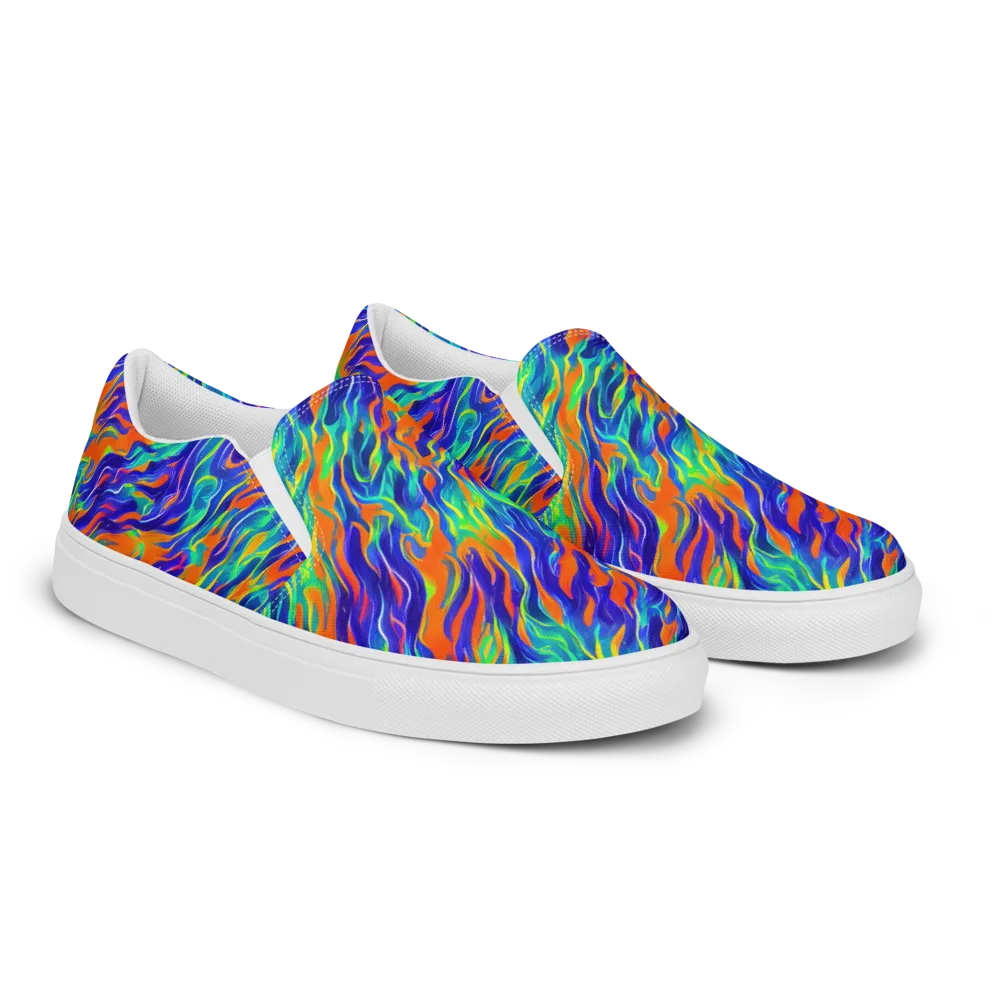 Blue Flame Motion on Men's Slip-On Canvas Shoes — Right Front