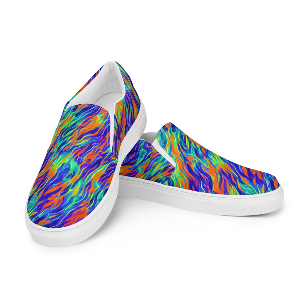 Blue Flame Motion on Men's Slip-On Canvas Shoes — Left Front
