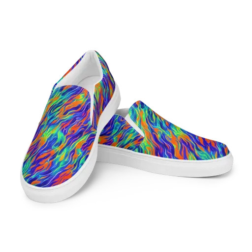 Blue Flame Motion on a Men's Slip-On Canvas Shoes