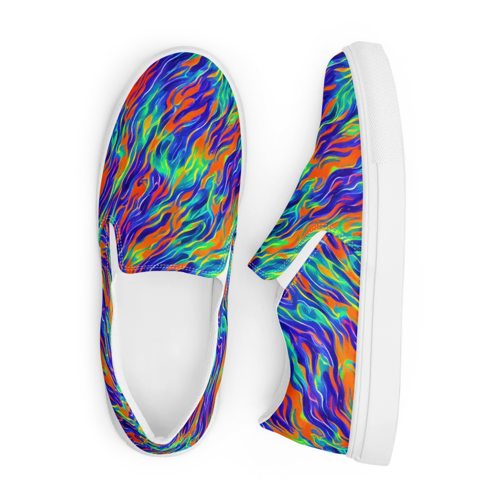 Blue Flame Motion on Men's Slip-On Canvas Shoes — Front