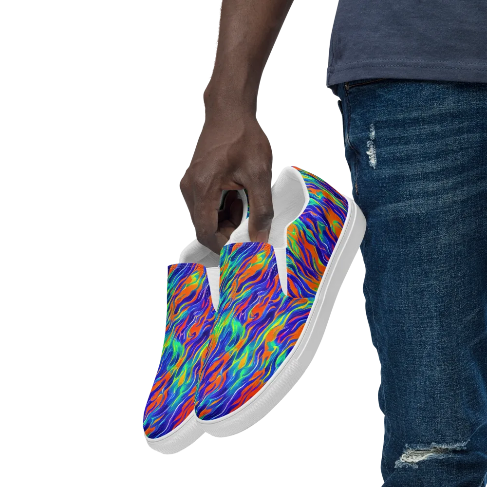 Blue Flame Motion on Men's Slip-On Canvas Shoes — Left Front