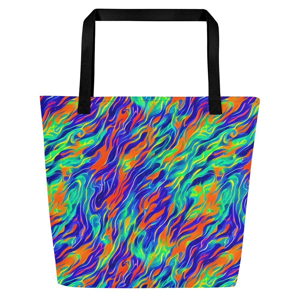 Blue Flame Motion on Large Tote Bag W/ Pocket — Front