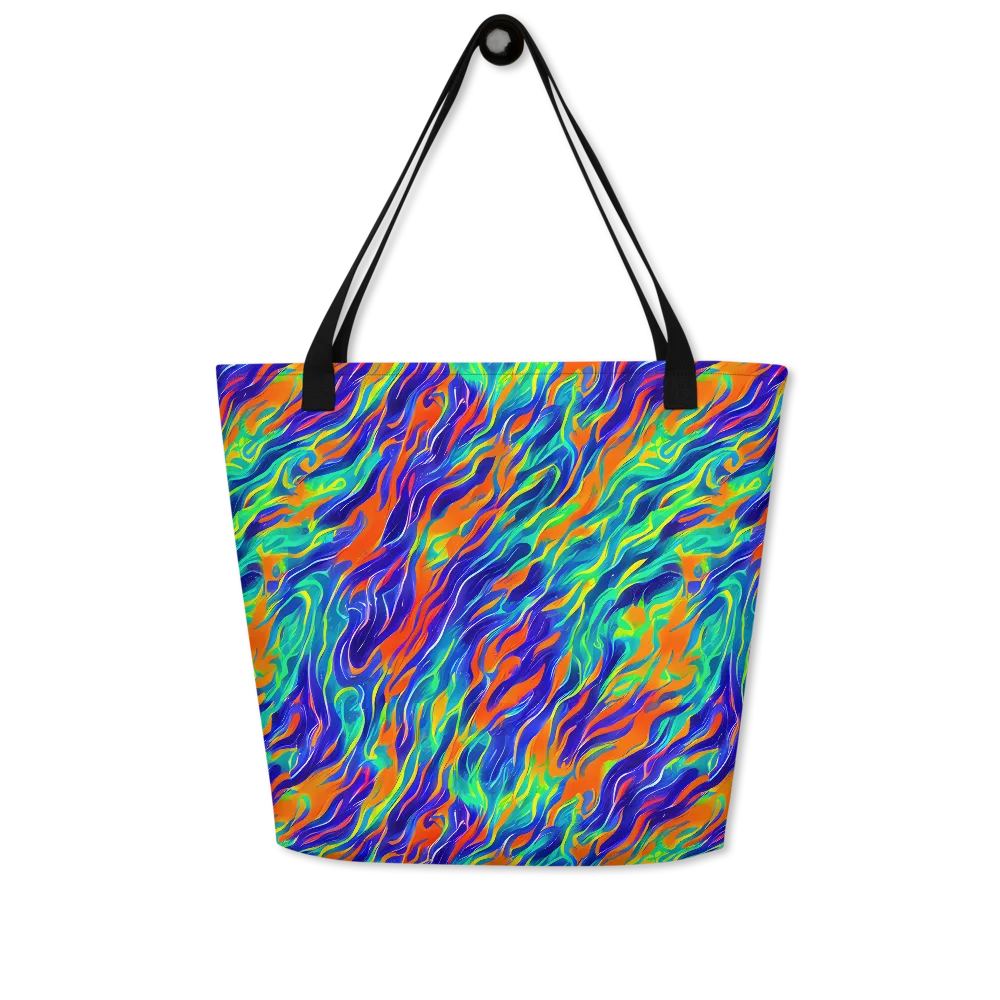 Blue Flame Motion on Large Tote Bag W/ Pocket — Front