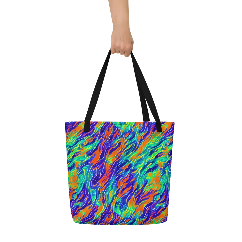 Blue Flame Motion on Large Tote Bag W/ Pocket — Front