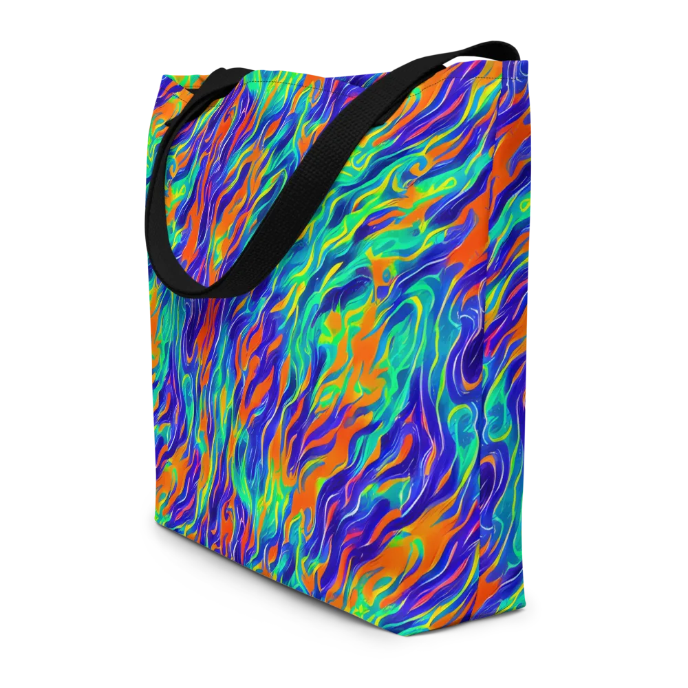 Blue Flame Motion on Large Tote Bag W/ Pocket — Front