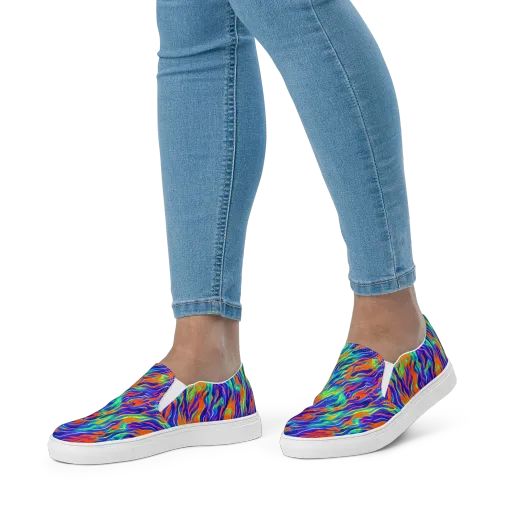 Blue Flame Motion on a Women's Slip-On Canvas Shoes