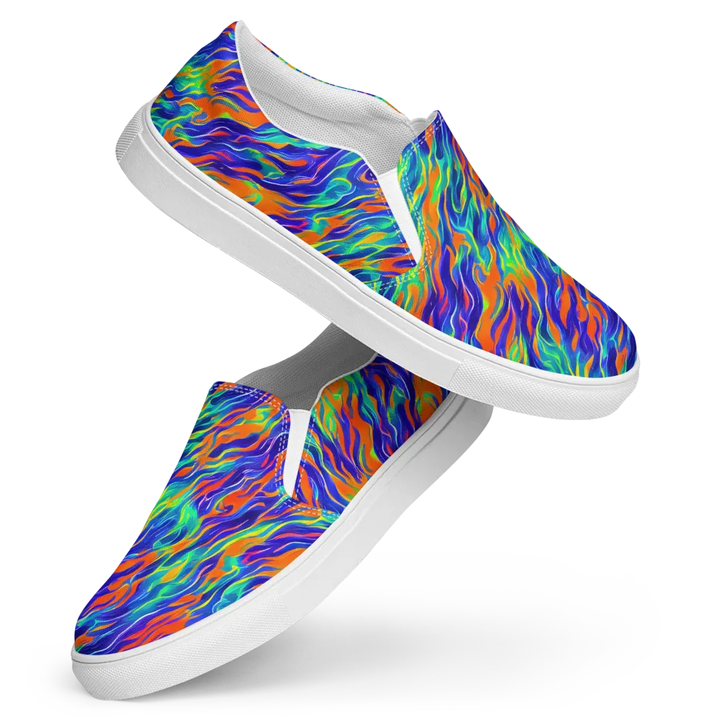 Blue Flame Motion on Women's Slip-On Canvas Shoes — Front