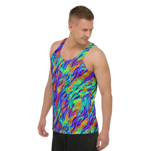 Blue Flame Motion on a Men's Tank Top