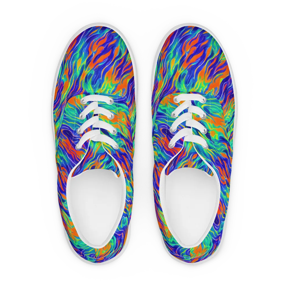 Blue Flame Motion on Men's Lace-Up Canvas Shoes — Front